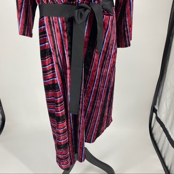 NY Collection Stripe Velvet Asymmetrical Dress - Picture 7 of 13